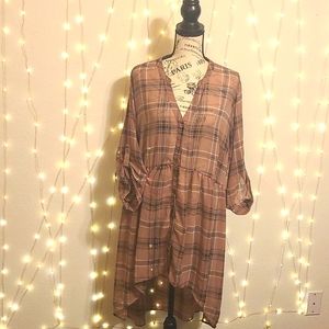Plaid sheer button up shirt dress 3x torrid
